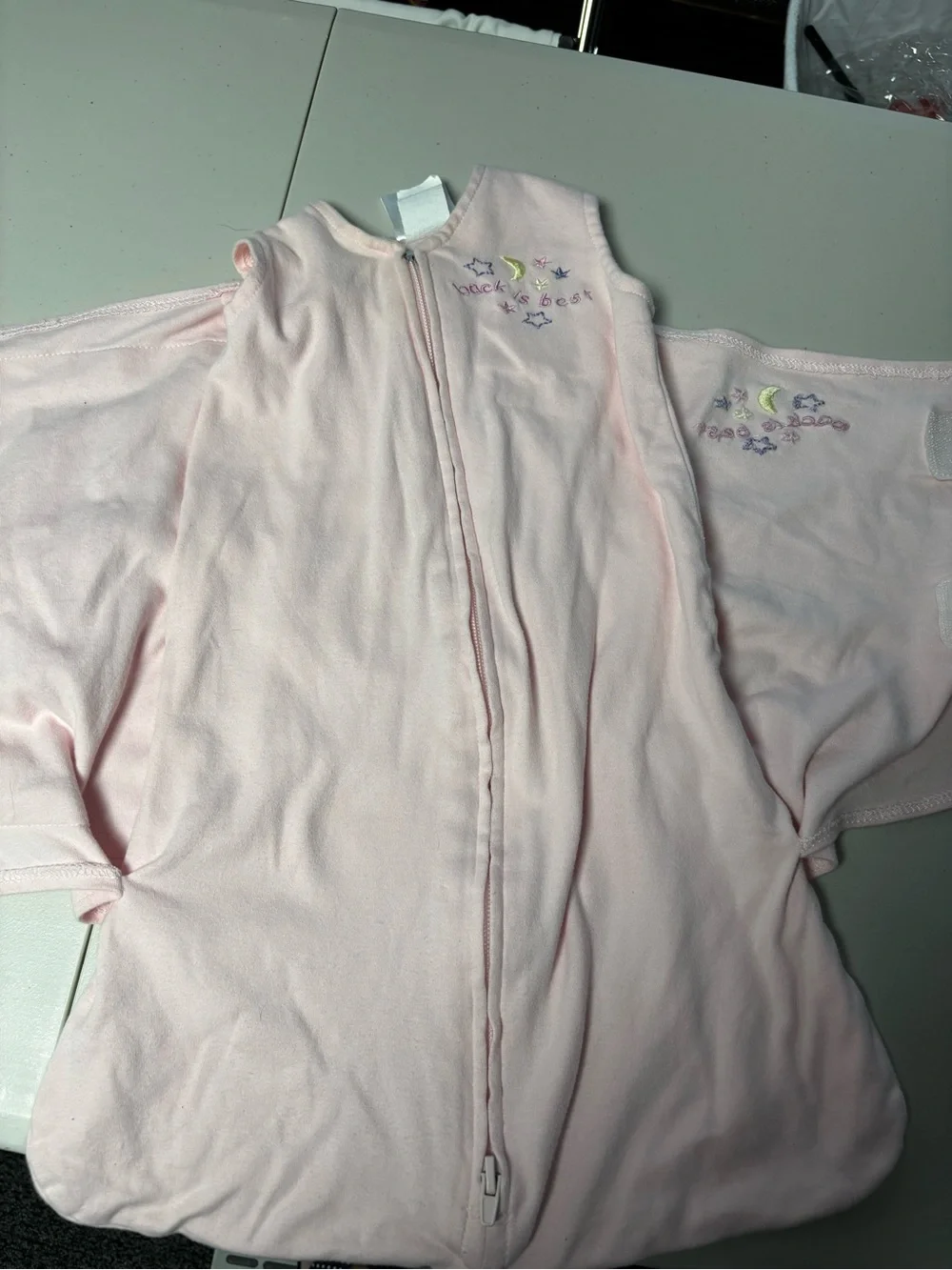 HALO Newborn Pink Sleep Sack Swaddle with Embroidered Moon and Stars